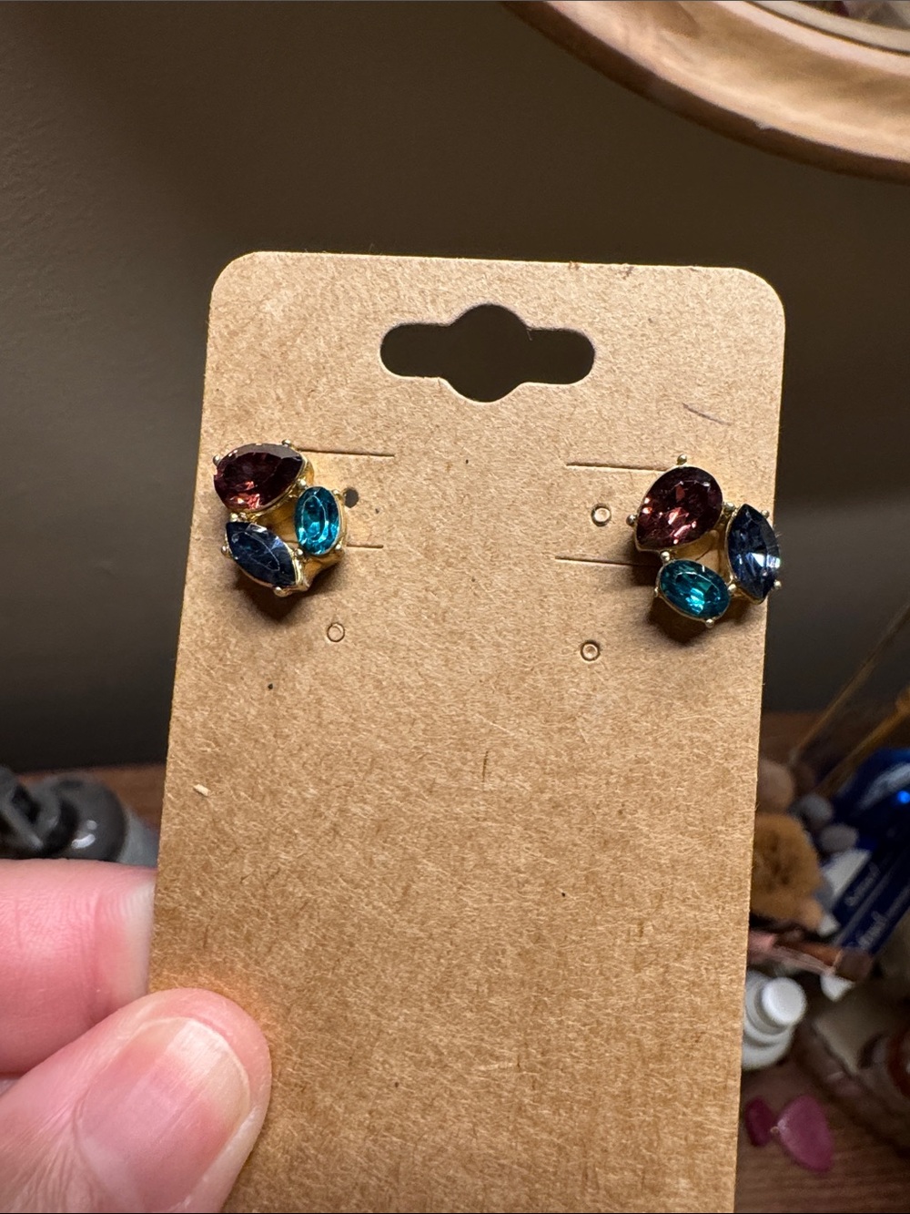 Cluster Crystal Stud Earrings in Teal, Blue & Plum